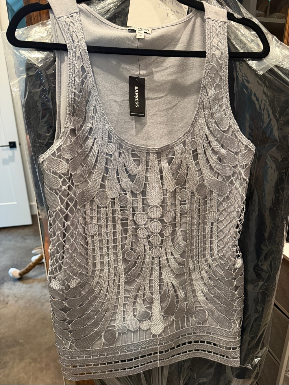 Express Women's Lace Overlay Tank Top - Light Gray